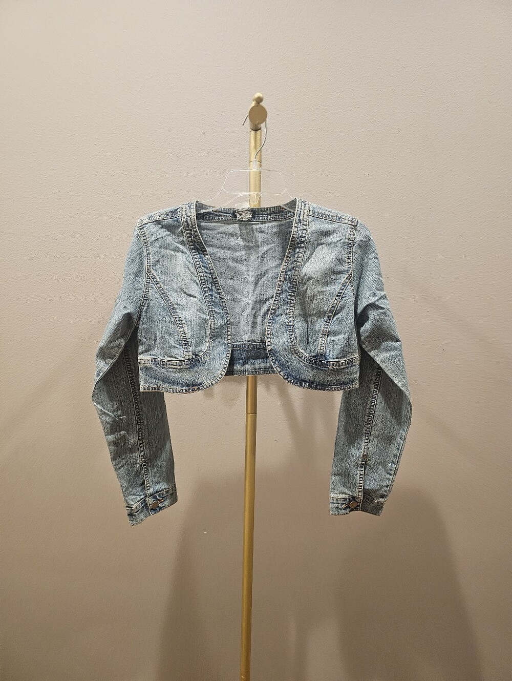 Vintage Cropped Light Blue Denim Bolero Jacket - Women
